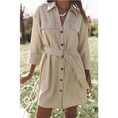BELTED LINEN MINI DRESS