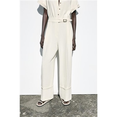 CREPE BUCKLE WAIST JUMPSUIT