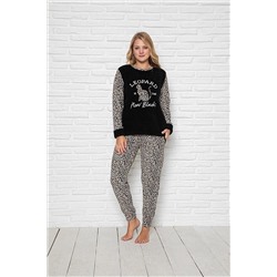 shopshop Kadın Kışlık Leopar Desenli Polar Peluş Pijama Takımı-0228 ss9090