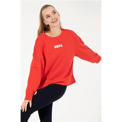 Kadın Kırmızı Bisiklet Yaka Basic Sweatshirt
