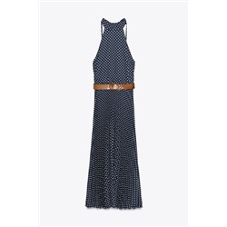 POLKA DOT HALTER MIDI DRESS WITH BELT