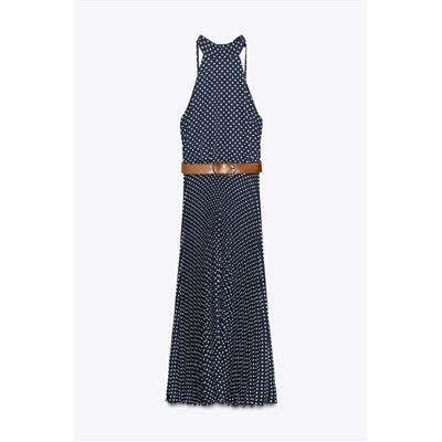 POLKA DOT HALTER MIDI DRESS WITH BELT