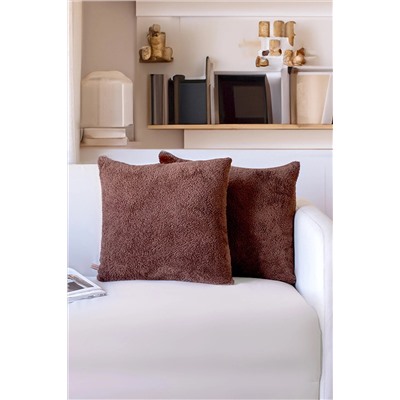 HAMUR İskandinav Bohem 2 li Teddy Puffy Kırlent Kılıfı Kahve E130EY170HM