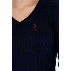 Kadın Lacivert V - Yaka Basic Kazak