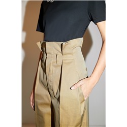 Pantalón palazzo de tiro alto Caqui