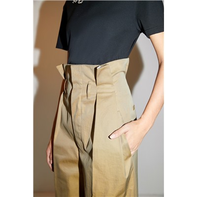 Pantalón palazzo de tiro alto Caqui