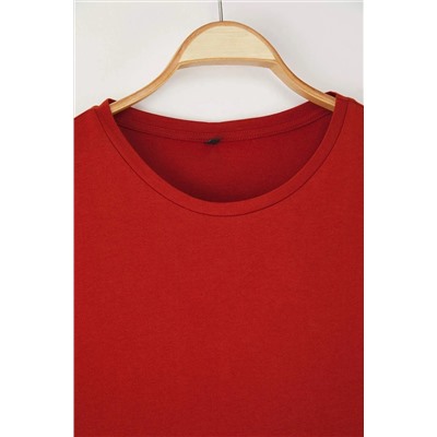 Kiremit %100 Pamuk Sırt Baskılı Rahat Kesim Bisiklet Yaka Örme T-Shirt TBBSS24BF00025
