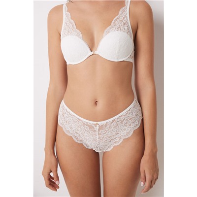 Braga brasileña ancha encaje blanco