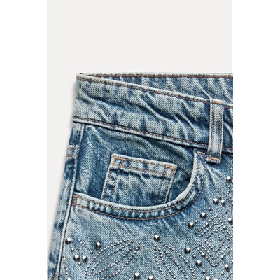 ZW COLLECTION STRAIGHT MID-WAIST STUDDED JEANS
