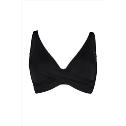 Siyah Derin V Büzgülü Büyük Beden Bikini Üstü TBBSS23CT00011