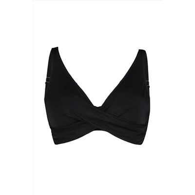 Siyah Derin V Büzgülü Büyük Beden Bikini Üstü TBBSS23CT00011