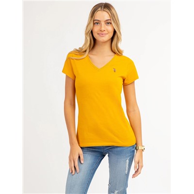 SCALLOP TRIM V-NECK T-SHIRT