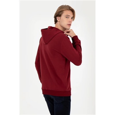 Erkek Vişne Kapüşonlu Basic Sweatshirt