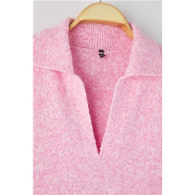 Pembe Polo Yaka Yumuşak Hissiyatlı Triko Kazak TBBAW26AN00024