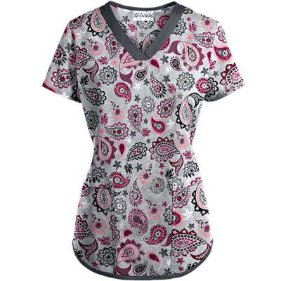 UA Gypsy Jewel Silver Print Scrub Top