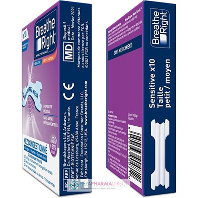 Breathe Right Bandelettes Nasales Sensitive 10 Bandelettes