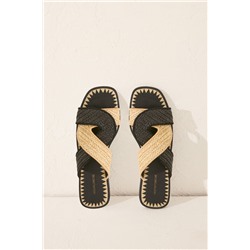 Sandalias rafia tiras cruzadas negro
