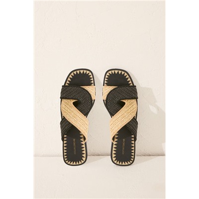 Sandalias rafia tiras cruzadas negro
