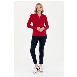 Kadın Kırmızı Polo Yaka Basic Sweatshirt