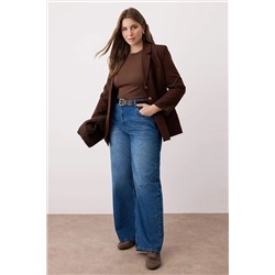 Koyu Mavi Yüksek Bel Geniş Paça Wide Leg Büyük Beden Jeans TBBAW26CJ00041