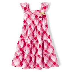 Girls Gingham Tiered Dress - Very Cherry