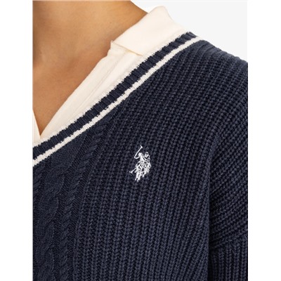TIPPED CABLE V-NECK SWEATER