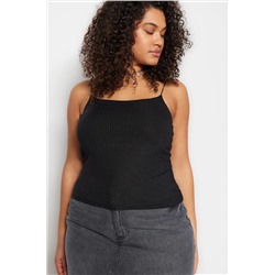Siyah Spagetti Askılı Crop Fitilli Örme Büyük Beden Bluz TBBSS23AF00013