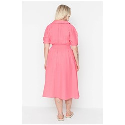Pembe Gipe ve Düğme Detaylı Dokuma Elbise TBBSS22EL1563