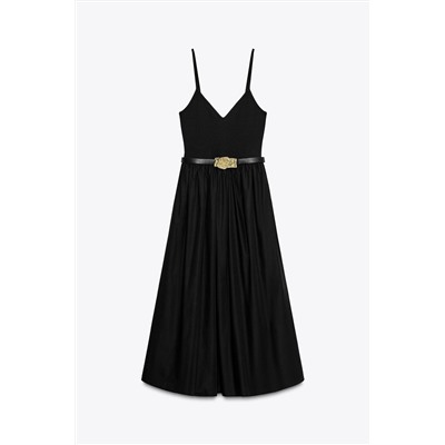 CONTRAST MIDI DRESS WITH BELT