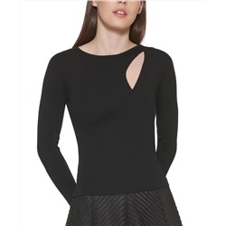 DKNY Cutout Crossover Ribbed Top