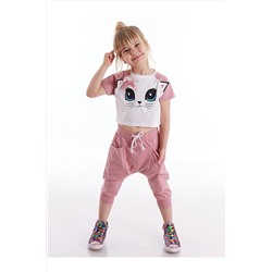 DenokidsKedi Maviş Kız Çocuk T-shirt Kapri Şort Takım
