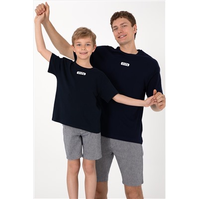 Erkek Oversize Fit Bisiklet Yaka Lacivert Tişört
