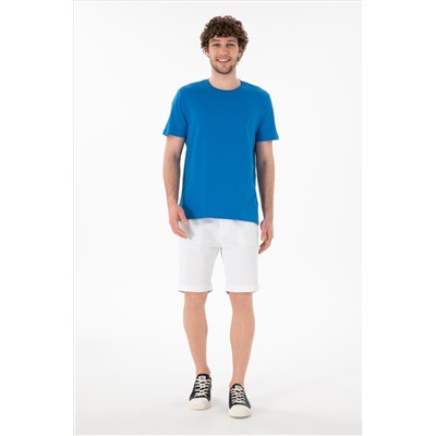 Erkek Regular Fit Bisiklet Yaka Kobalt Mavi Basic Tişört