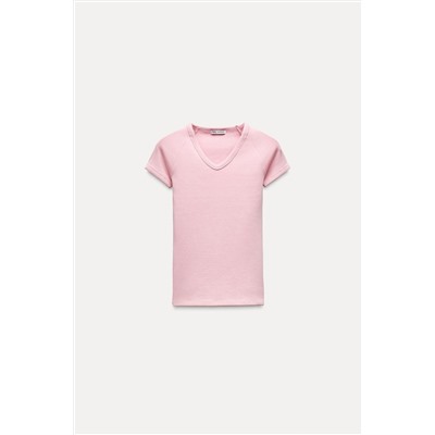 V-NECK RIBBED T-SHIRT