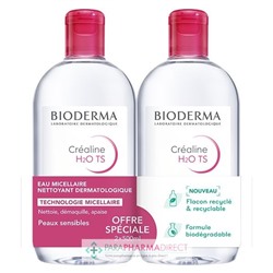 Bioderma Créaline H2O TS - Eau Micellaire Démaquillante - LOT de 2x500 mlLot  × 2