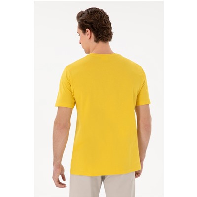 Erkek Regular Fit Bisiklet Yaka Koyu Sarı Basic Tişört