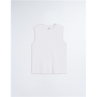 Sleeveless Basic T-shirt, Men, White