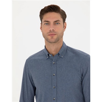 Koyu Mavi Slim Fit Uzun Kollu Gömlek
