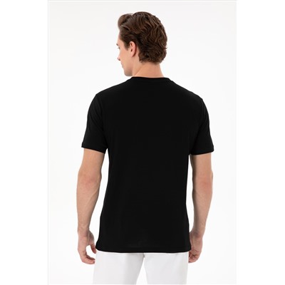 Erkek Regular Fit Bisiklet Yaka Siyah Basic Tişört