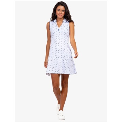 ZIP UP FLOUNCE PRINTED POLO DRESS