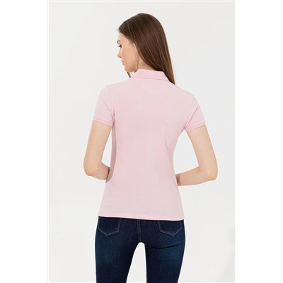 Kadın Pudra Basic Polo Yaka Tişört