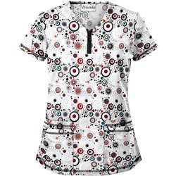 UA Mod Mix White Print Scrub Top