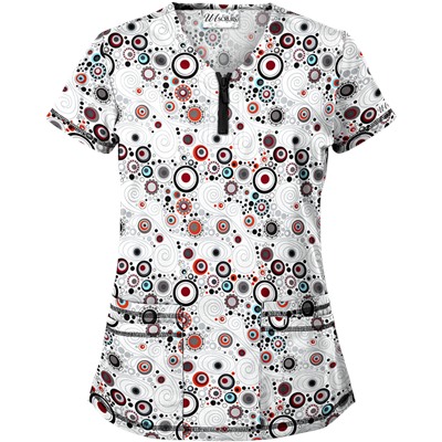 UA Mod Mix White Print Scrub Top