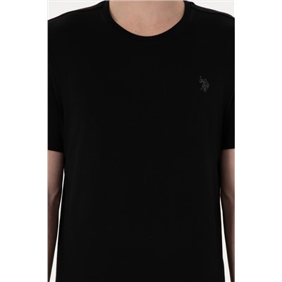 Erkek Regular Fit Bisiklet Yaka Siyah Basic Tişört