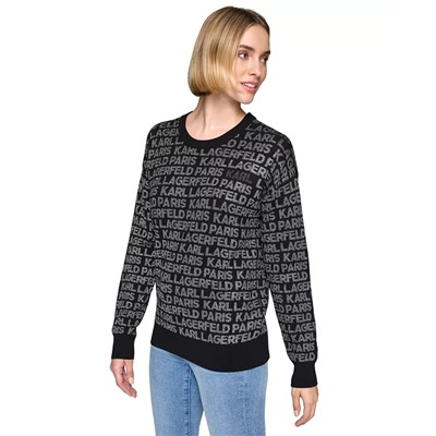 KARL LAGERFELD PARIS Women's Logo Signature Crewneck Sweater
