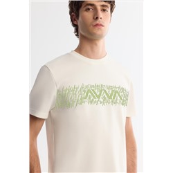 Ekru Bisiklet Yaka İnterlok Elastan T-Shirt