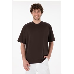Erkek Comfort Fit Bisiklet Yaka Kahverengi Merserize Basic Tişört