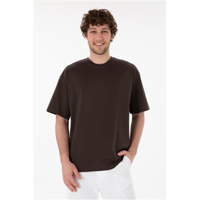 Erkek Comfort Fit Bisiklet Yaka Kahverengi Merserize Basic Tişört