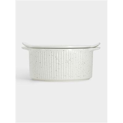 Кастрюля, 3 л, с крышкой, фарфор P, круглая, молочная, в крапинку, Speckle