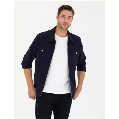 Lacivert Regular Fit Fermuarlı Ceket